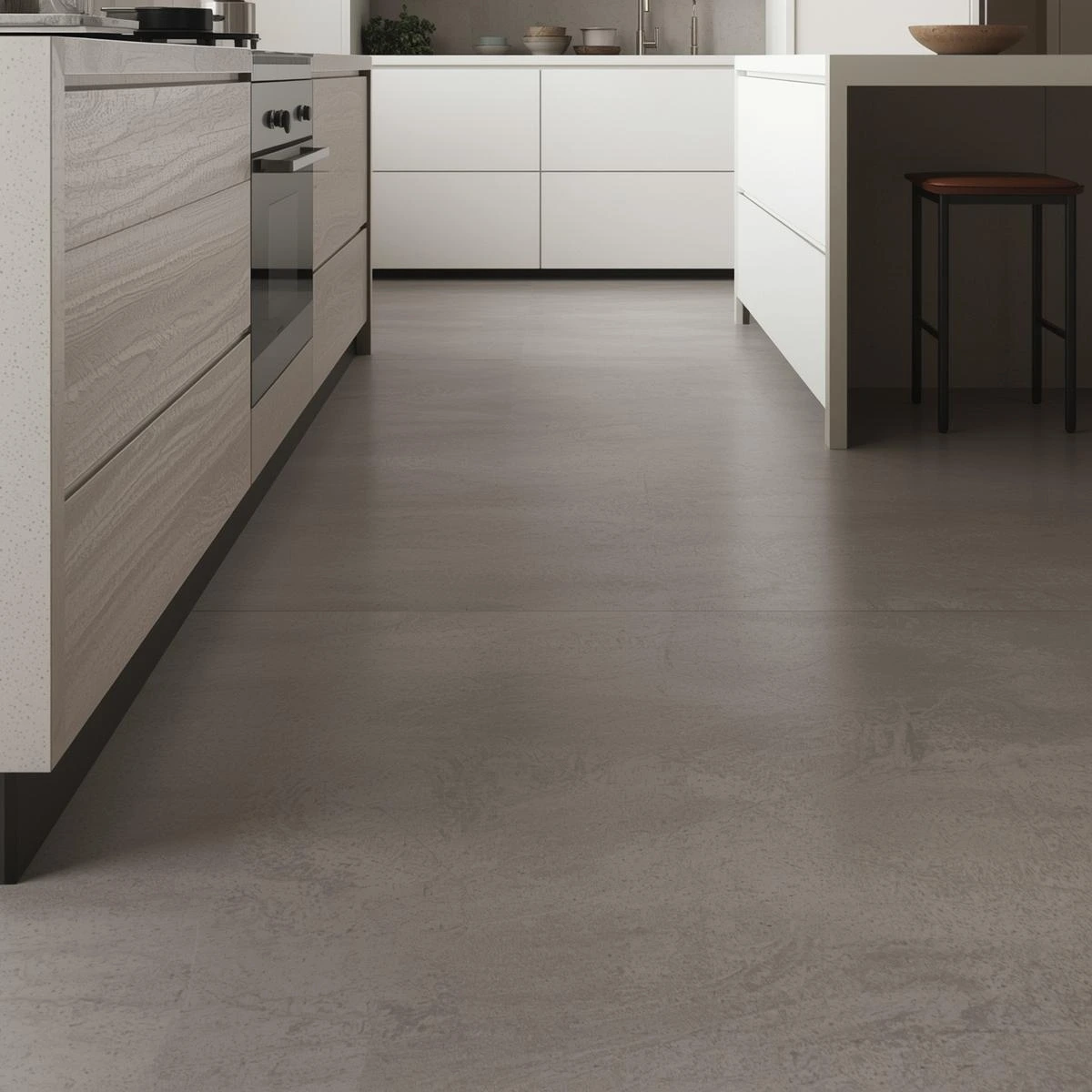 necesito la foto de una cocina con piso de microcemento (1)